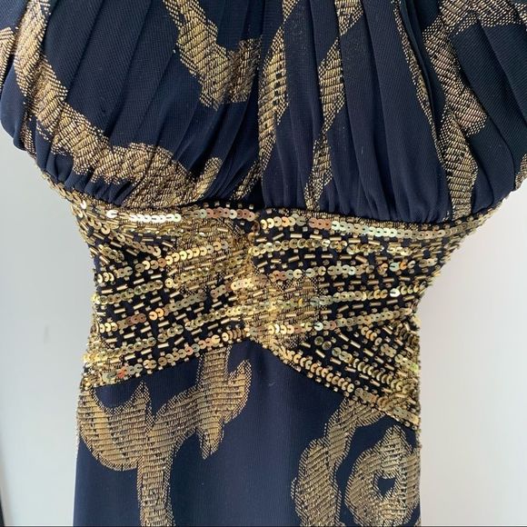 BETSEY & ADAM Open Back Cut Out Dress Blue Gold Size 2 - Picture 5 of 15